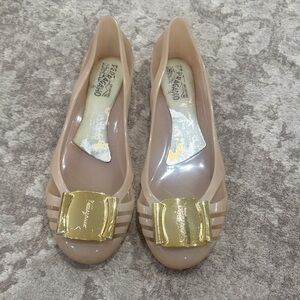 Salvatore Ferragamo Women's Nude Flats with Gold Buckle